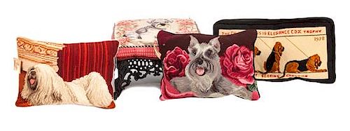 * Four Needlework Articles depicting Various Dog Breeds Width of widest 19 inches.