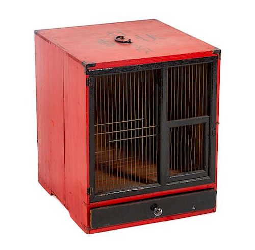 * A Wooden Japanese Dog Crate Height 18 x width 15 x depth 16 inches.