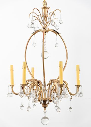 Louis XV Style Gilt Brass 6 Light Chandelier