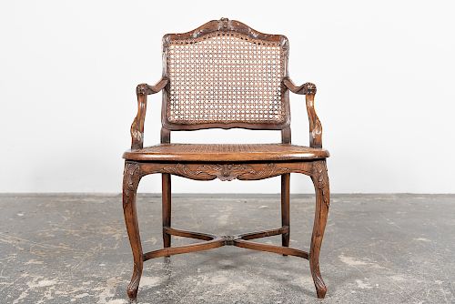 Louis XV Style Caned Walnut Fauteuil