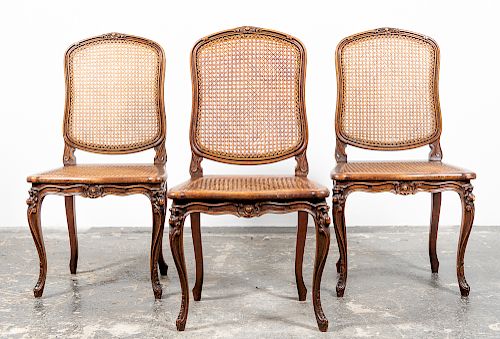 Three, French Belle Epoque Caned Side Chairs