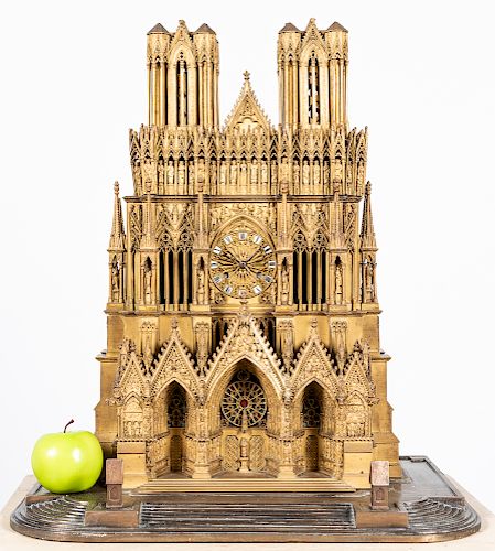 Monumental Gilt Bronze Reims Cathedral Clock