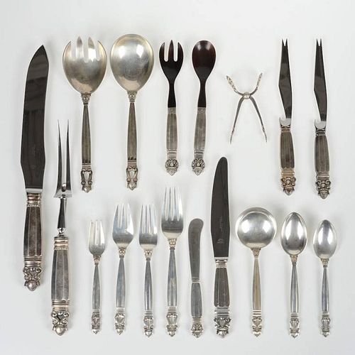 Georg Jensen, Denmark Acorn silver flatware set
