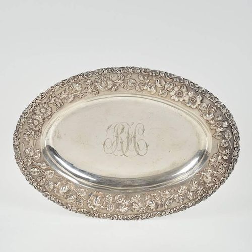 American silver repousse tray by Jacobi & Jenkins