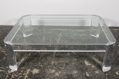 Modern Oversized Lucite and Glass Cocktail Table