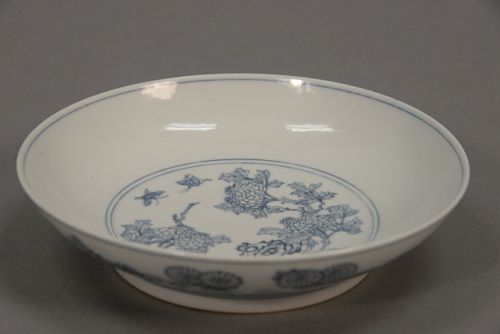 Chinese saucer dish with pencil decorated flowers and butterflies, 