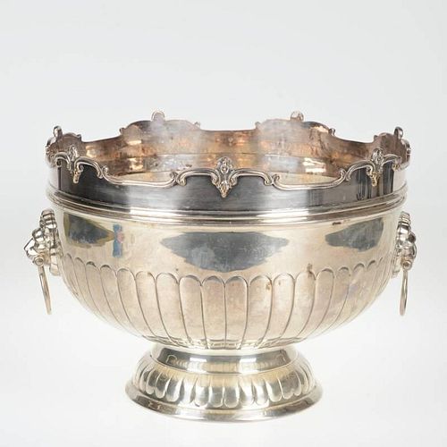 Large English silver plated monteith bowl