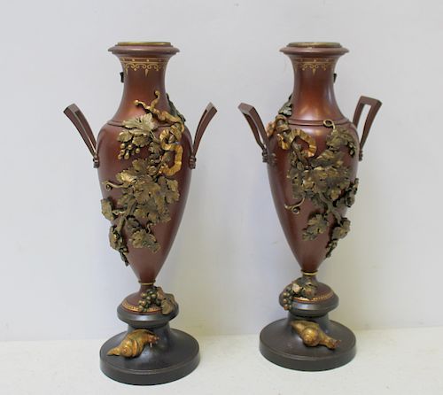 Pair of Finest Quality Patinated Bronze Vases