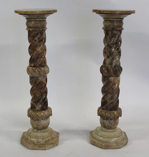 An Antique Pair of Twist Column Two Tone Marble