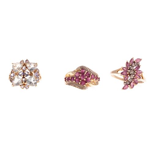 Three Ladies Rings with Gemstones & Diamonds