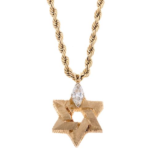 A Star Pendant with Diamond on Rope Chain in 14K