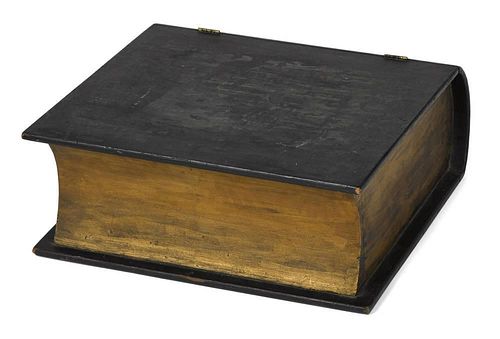American carved and painted book-form box, 19th c.