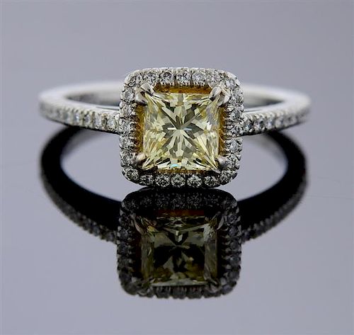 GIA 1.13ct Light Yellow Diamond Platinum Engagement Ring 
