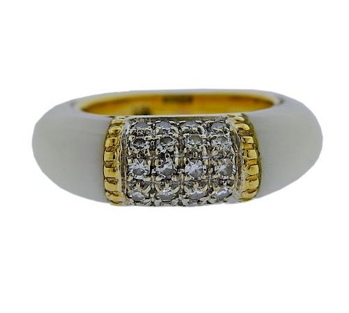 18k Gold Diamond White Coral Ring 