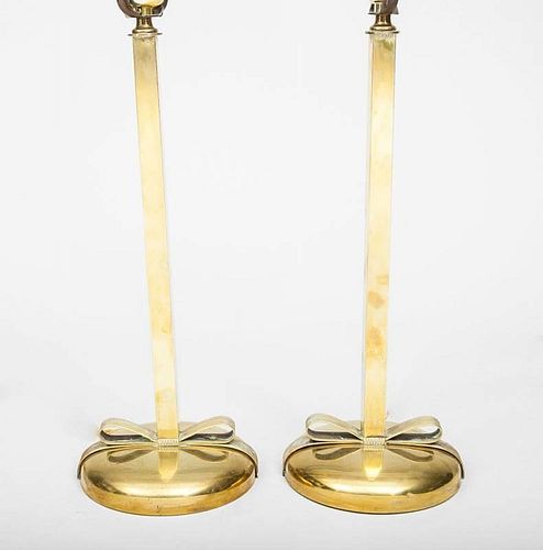 Pair of Brass Angular Spindle-Form Lamps