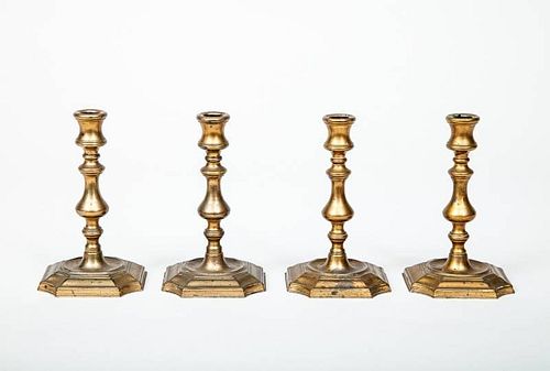 Set of Four Queen Anne Style Brass Candlesticks