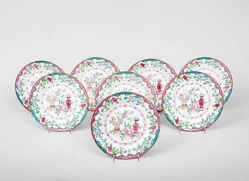 Set of Eight Mintons China Famille Rose Porcelain Dessert Plates