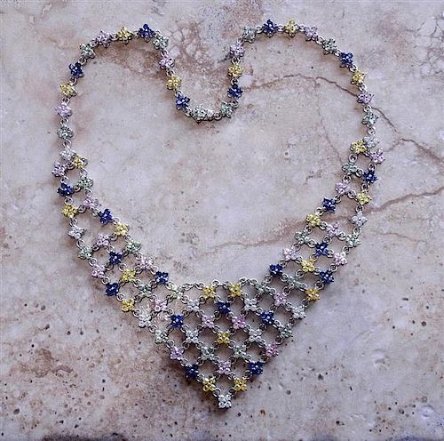 18K Gold Diamond Sapphire Bib Style Necklace