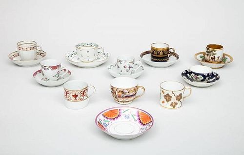 Worcester Porcelain Assembled Tea Bowl and Stand, Six Miscellaneous Cups and Saucers, Three Single Cups and a Saucer