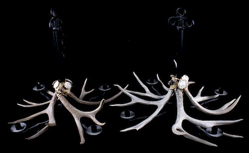 Pair of Rustic Antler Decorated Candle Chandelier
