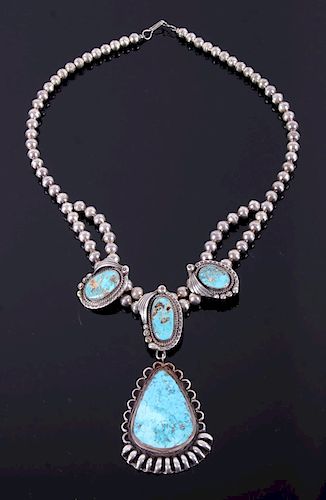 Signed Navajo Bisbee Turquoise Sterling Necklace
