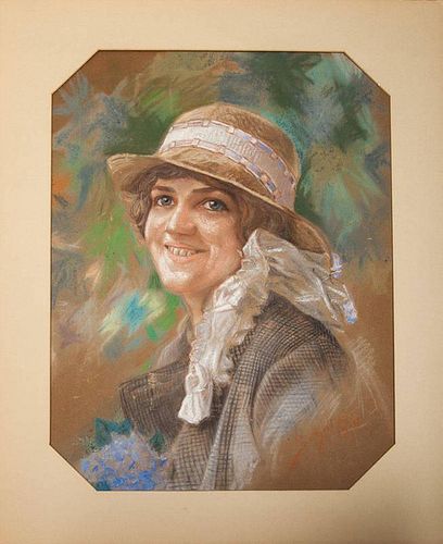 20th Century School: Portrait of a Young Lady in a Hat