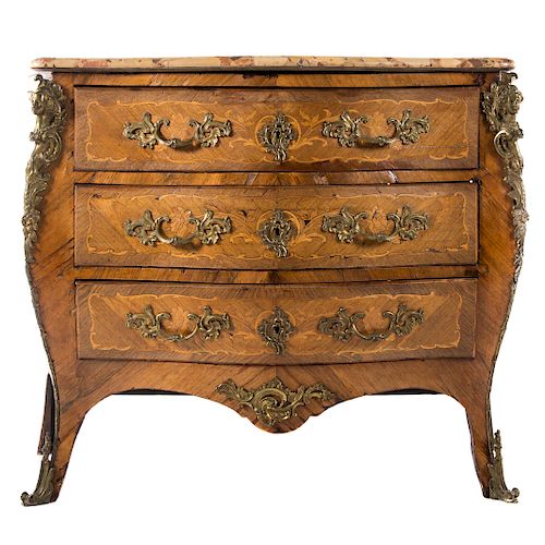 Louis XV Style Marquetry Inlaid Bombe Commode