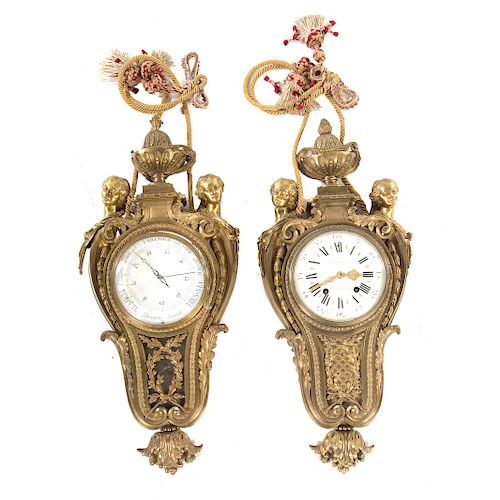 Louis XVI Bronze Cartel Clock & Barometer