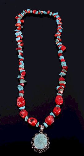 Navajo Branch Coral & Turquoise Nugget Necklace
