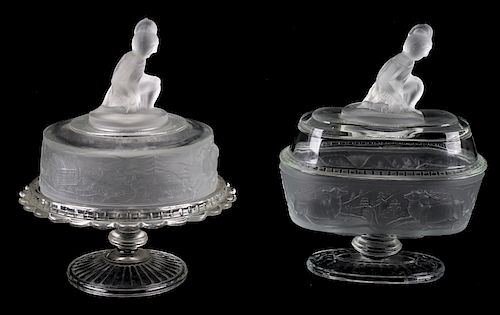 Set of Embossed Glass Pictorial Butter Dishes