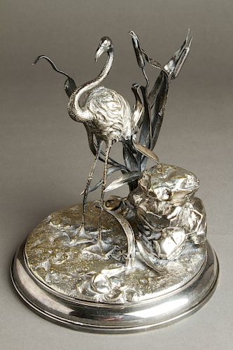 Silver-Plate Flamingo Ink Well Sculpture