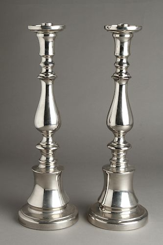 Silver-Tone Polished Cast Aluminum Candlesticks Pr