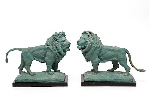 Standing Lions Bookends Sculptures Composition, Pr