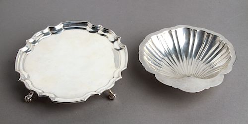 English Sterling Silver Salver & Shell Dish, 2