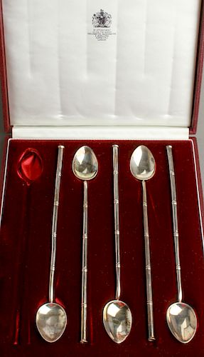 Asprey Silver Bamboo Motif Straw Ice Tea Spoons, 5