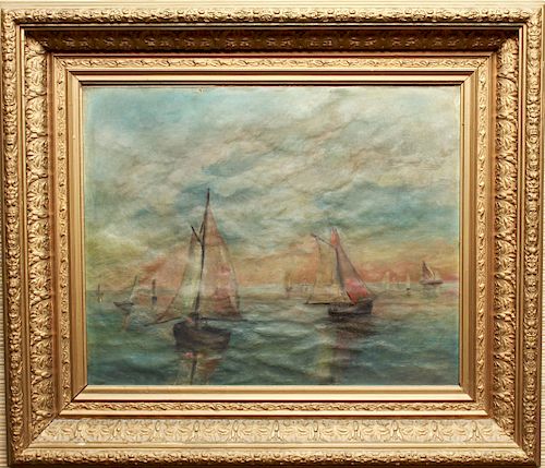 Impressionist Manner Seascape w Sailboats Oil