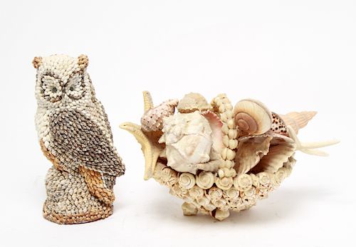 Shell-Clad Decorative Objects incl. Owl & Basket 2