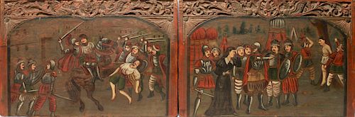 Italian Wooden Cart Panels 19th C. Polychrome Pr.