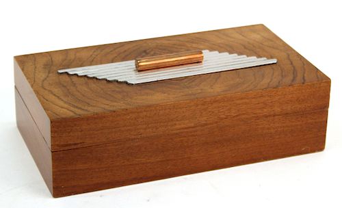 Art Deco Exotic Wood Trinket Box w Hinged Cover