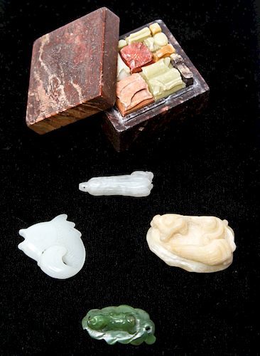 Chinese Jade Pendants & Box of Seal Stamps, 14