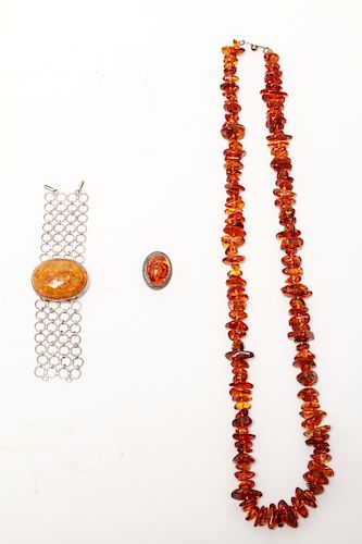 Silver & Baltic Amber Brooch Bracelet & Necklace 3