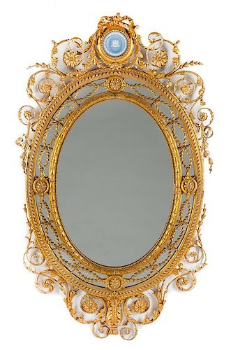 A Louis XVI Style Giltwood Mirror Height 59 x width 36 inches.