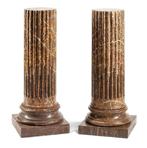 A Pair of Louis XVI Style Bronze Mounted Marble Pedestals Height 36 inches.