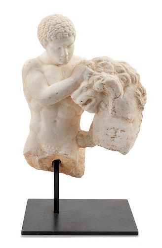 * A Roman Marble Figure of Heracles with the Nemean Lion Height 17 1/2 inches.