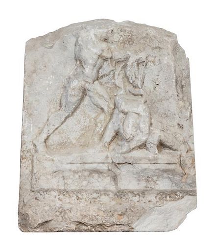 * A Roman Marble Relief Depicting Heracles Slaying Hippolyta Height 23 x width 18 1/2 inches.