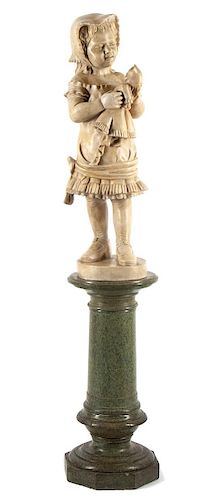 An Italian Marble Figural Group Height of marble 39 1/2 inches; height of pedestal 32 inches.