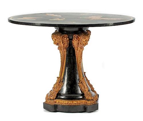 An Italian Specimen Marble Table Height 32 x diameter of top 44 inches.