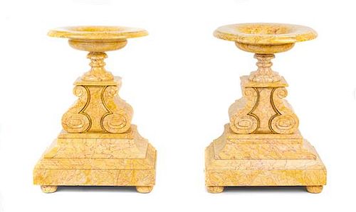 A Pair of Italian Marble Tazze Height 14 x width 10 1/2 x depth 6 inches.