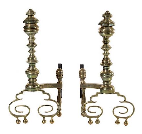 A Pair of Baroque Style Gilt Bronze Andirons Height 24 inches.