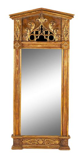 A Swedish Neoclassical Parcel Gilt Pier Mirror Height 76 x width 35 inches.